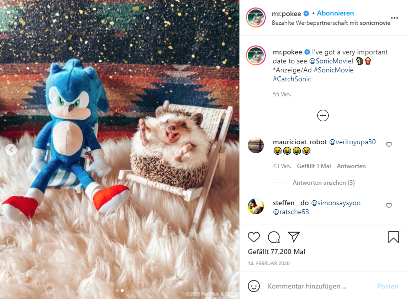Werblicher Post von Petfluencer mr.pokee. Instagram-Hunde, -Katz und co. sorgen für Interaktion.