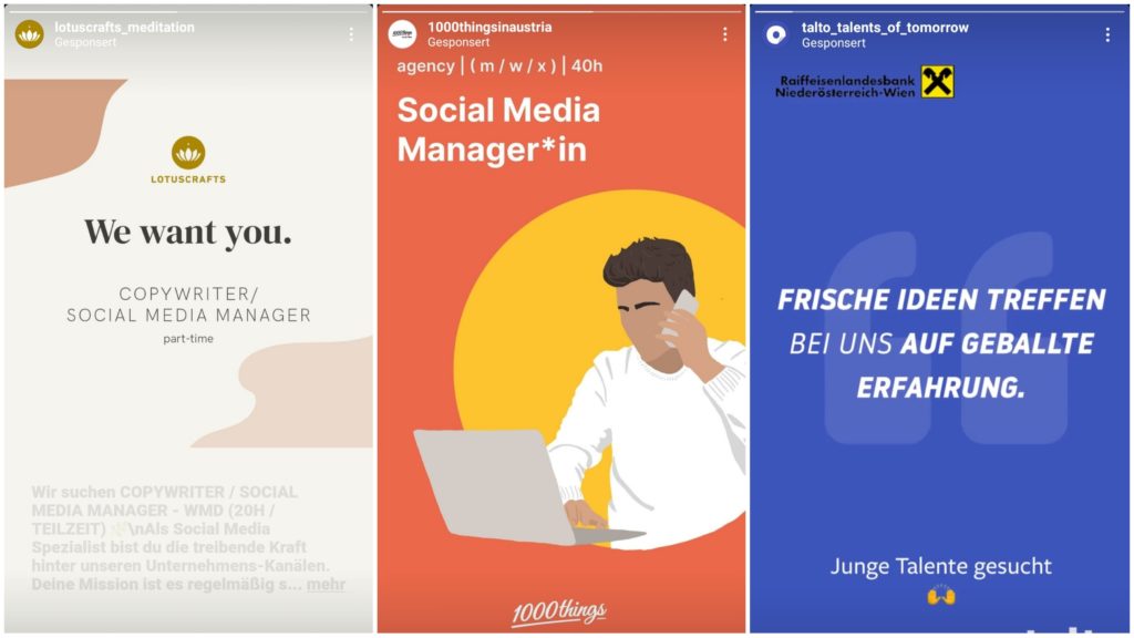 Stellenanzeigen auf Instagram in Stories