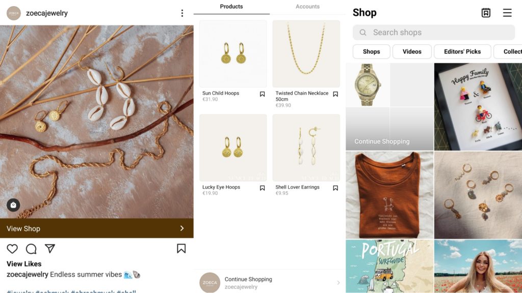 Beispielauschnitte Instagram Werbeanzeigen, Instagram Shopping